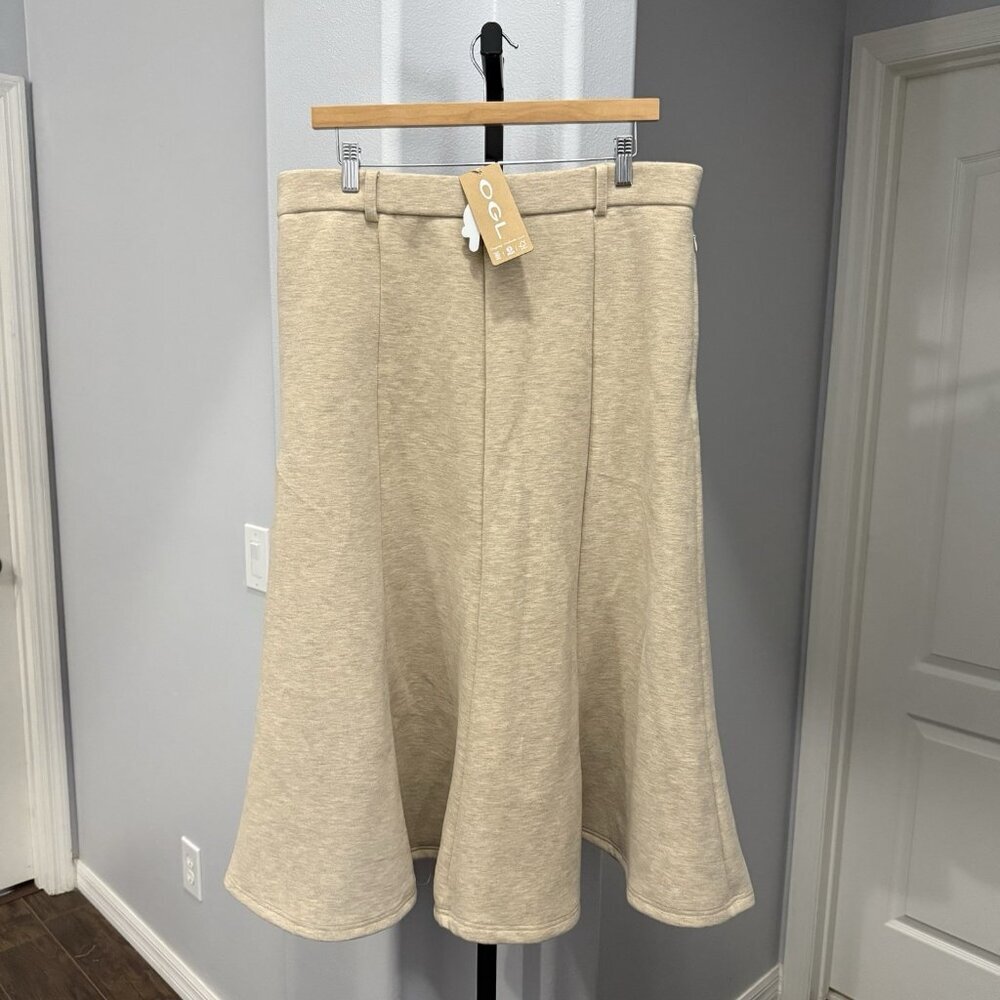 NWT OGL Wool Blend Flared Midi Maxi Skirt Size L Heathered Oatmeal Women’s - Picture 2 of 7